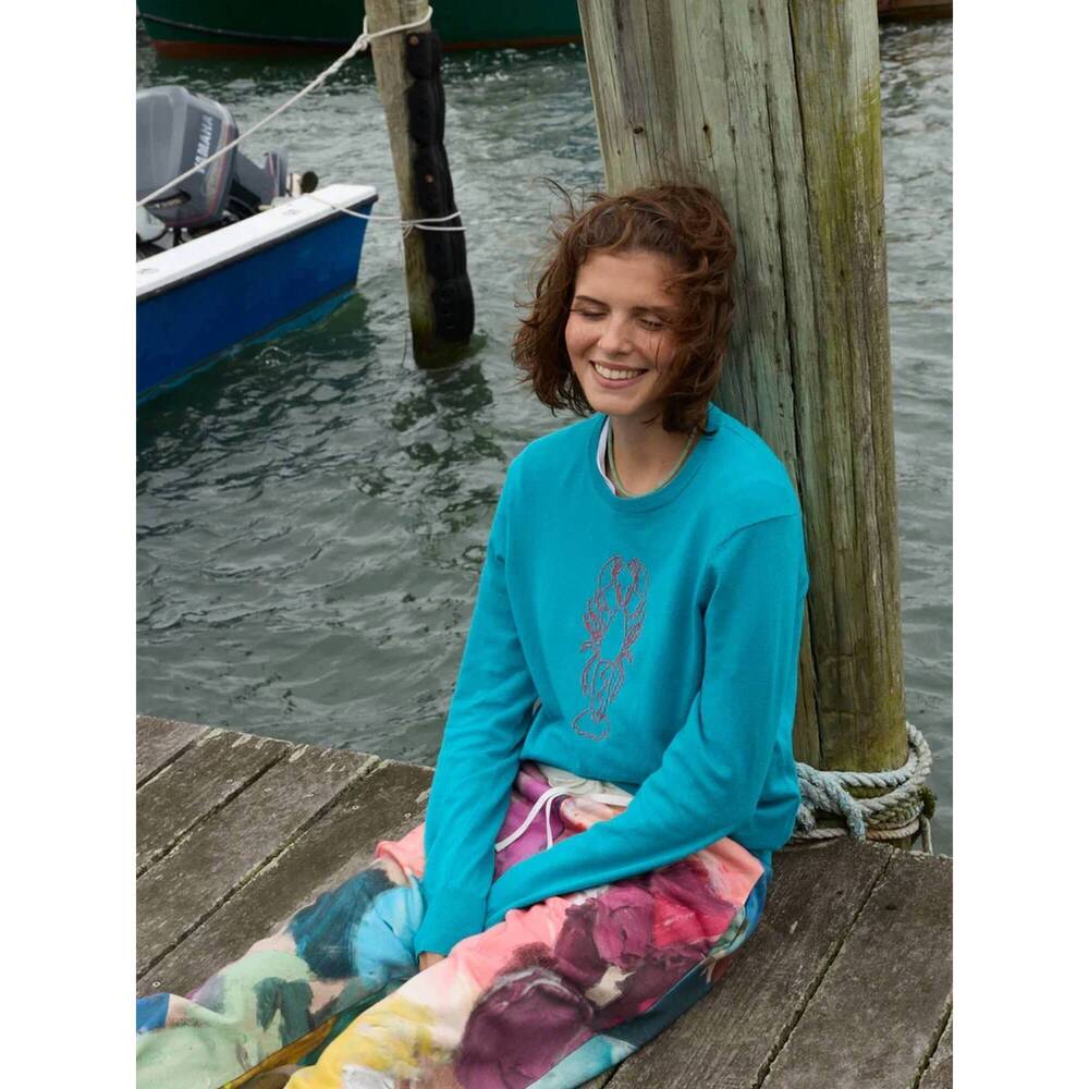 NEW LINGUA FRANCA lobster crewneck sweater in blue